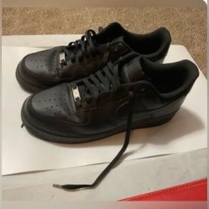 Nike: Air Force One leather black 11.5 size men’s sneakers with box.